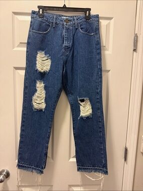 Show Me Your MuMu Women’s  Distressed Blue Straight Jeans size 29 LNC